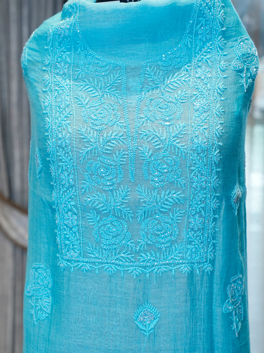 Chikankari Mal Chanderi Cotton with Katdana Work, 3-Piece Suit
