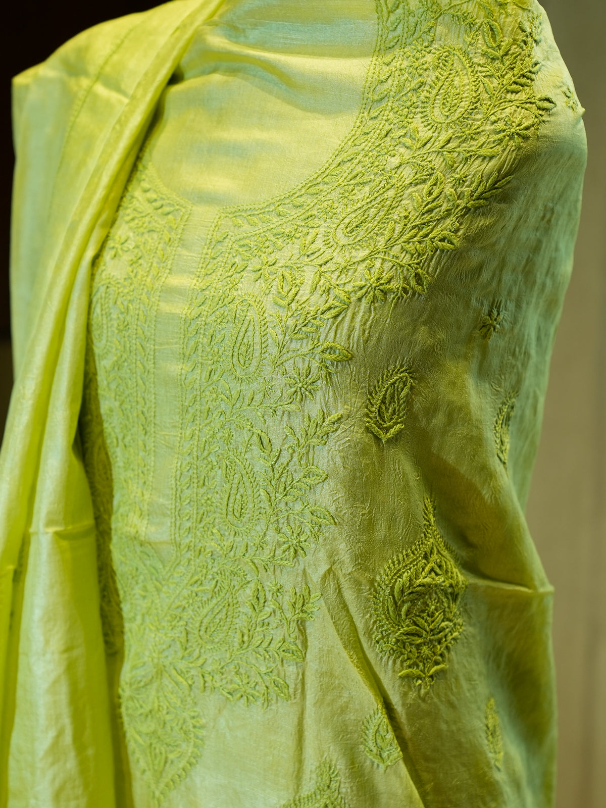 Pure Tassar Silk with Chikankari Work, 2-Piece Suit Set