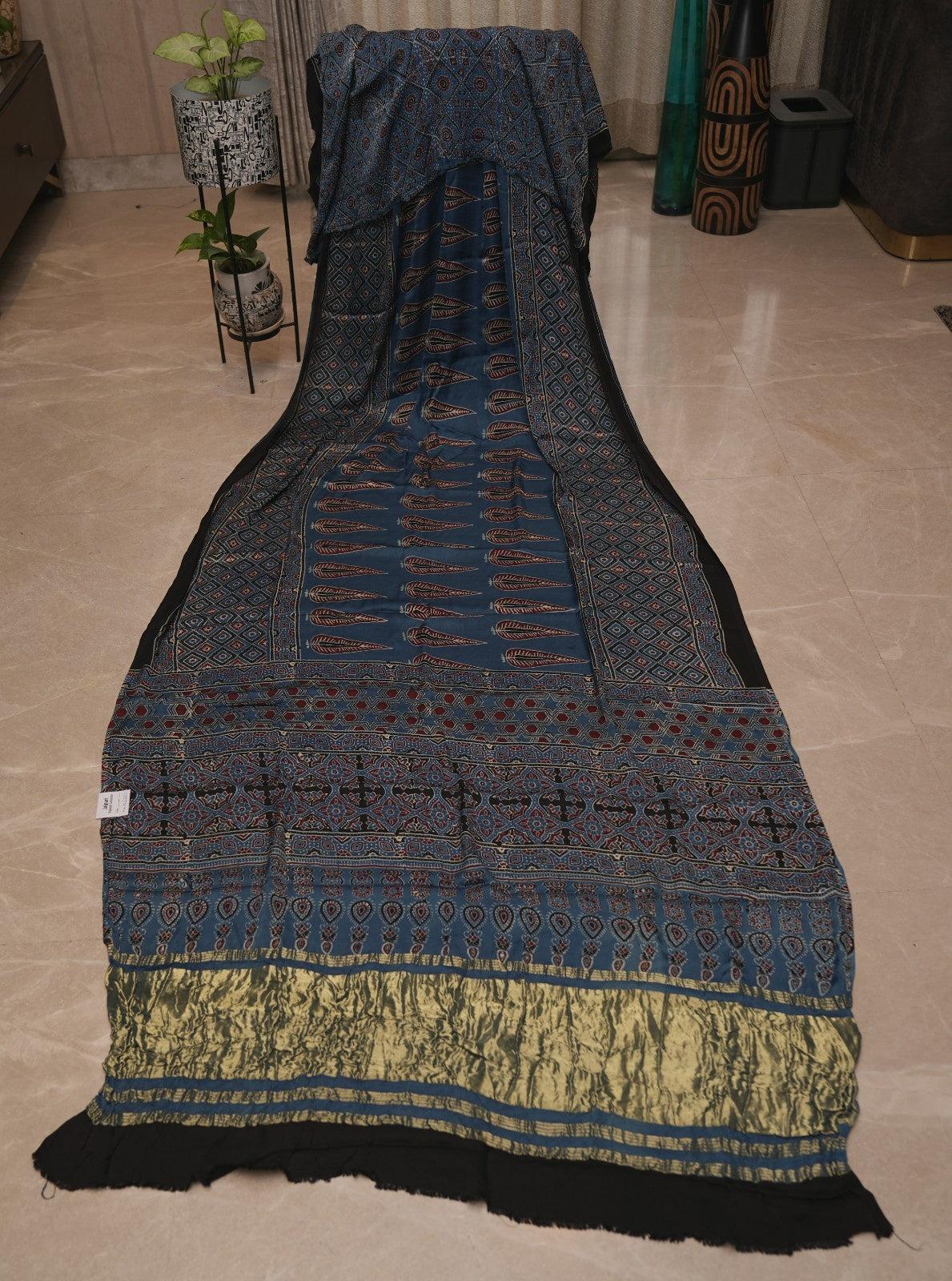 Premium Modal Ajrakh Silk Saree - Blue
