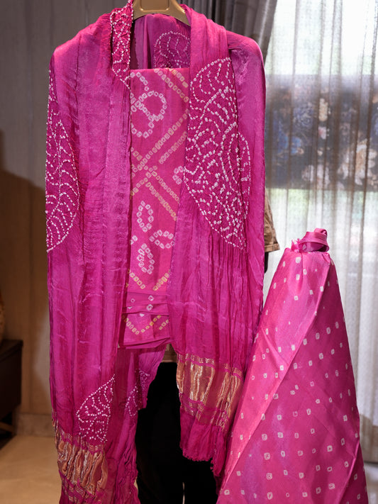 Modal Silk with Bandhej Work, 3-Piece Suit