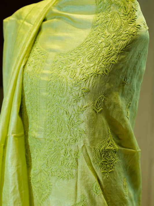 Pure Tassar Silk with Chikankari Work, 2-Piece Suit Set