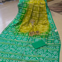 Pure Gajji Silk Gharchaola Saree with Bandhej - Green