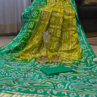 Pure Gajji Silk Gharchaola Saree with Bandhej - Green