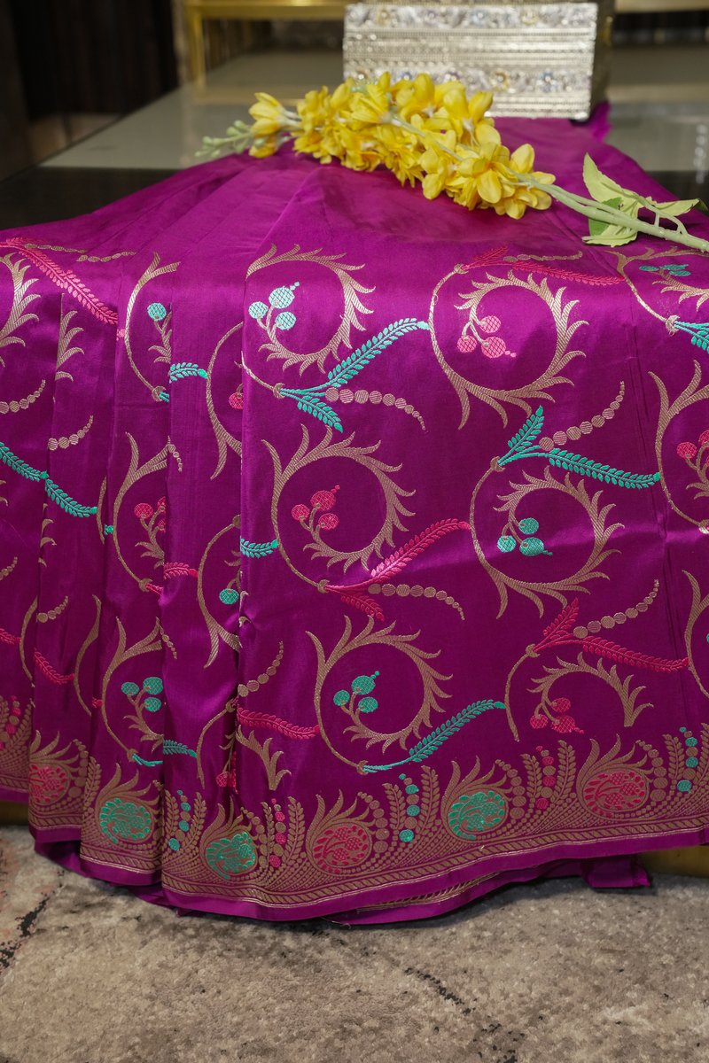 Pure Katan Silk Saree with Meenakari Work - Wine