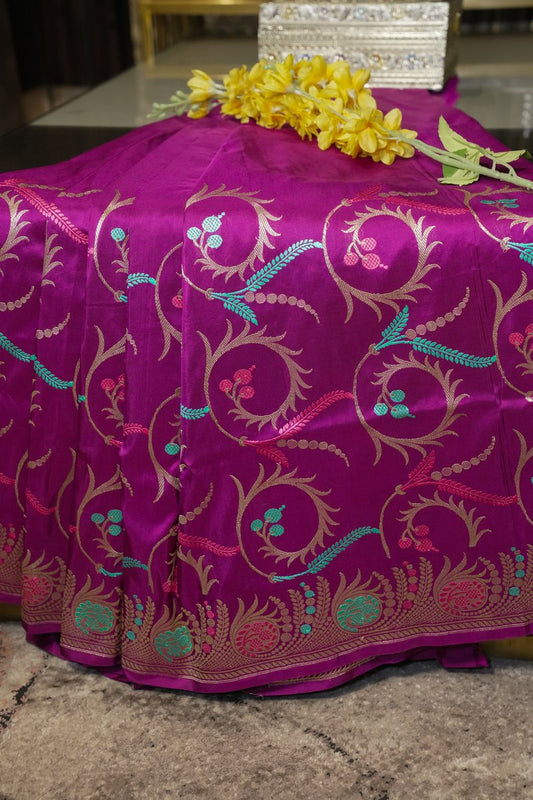 Pure Katan Silk Saree with Meenakari Work - Wine