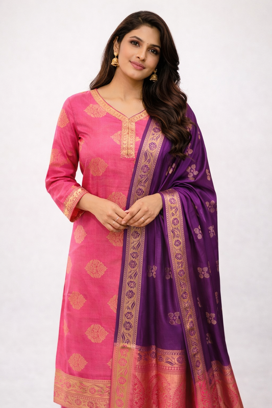 Premium Banarasi 2-Shade Pure Silk Suit