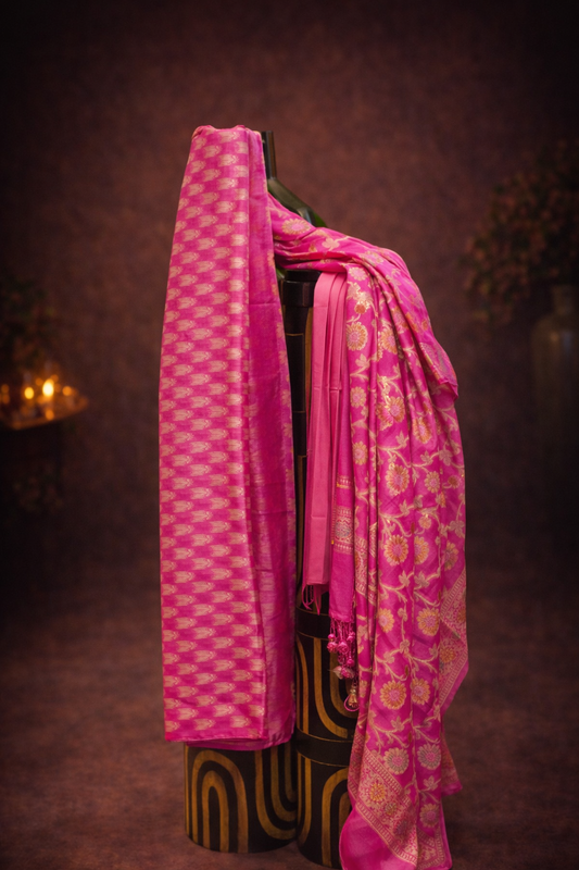 Premium Banarasi Pink Khaddi Georgette Suit