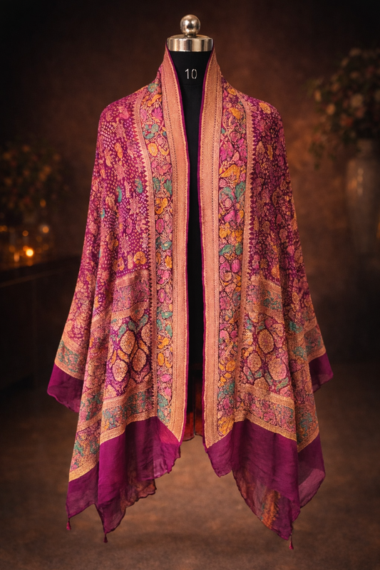 Authentic Jaipuri Majenta Bandhani & Meenakari Dupatta