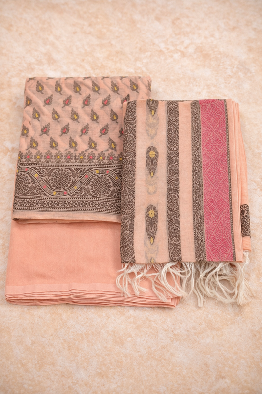 Premium Banarasi Peach Pure Cotton Suit