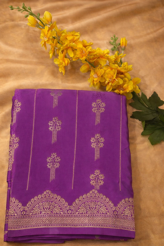 Classic Kolkata Light Purple Mashru Silk Saree With Zari Work