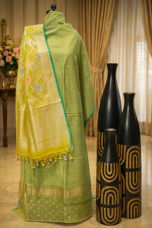 Premium Banarasi Green Pure Silk Suit + Dupatta
